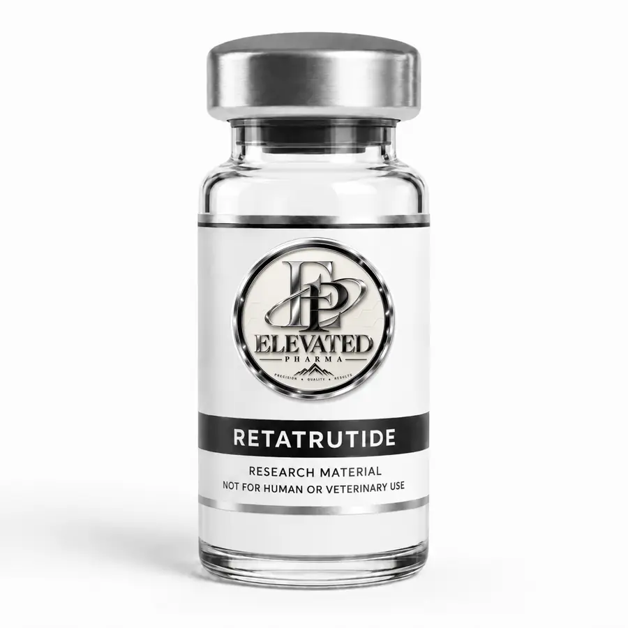 Illustrative Elevated Pharma Retatrutide vial, not a lot or inventory photograph